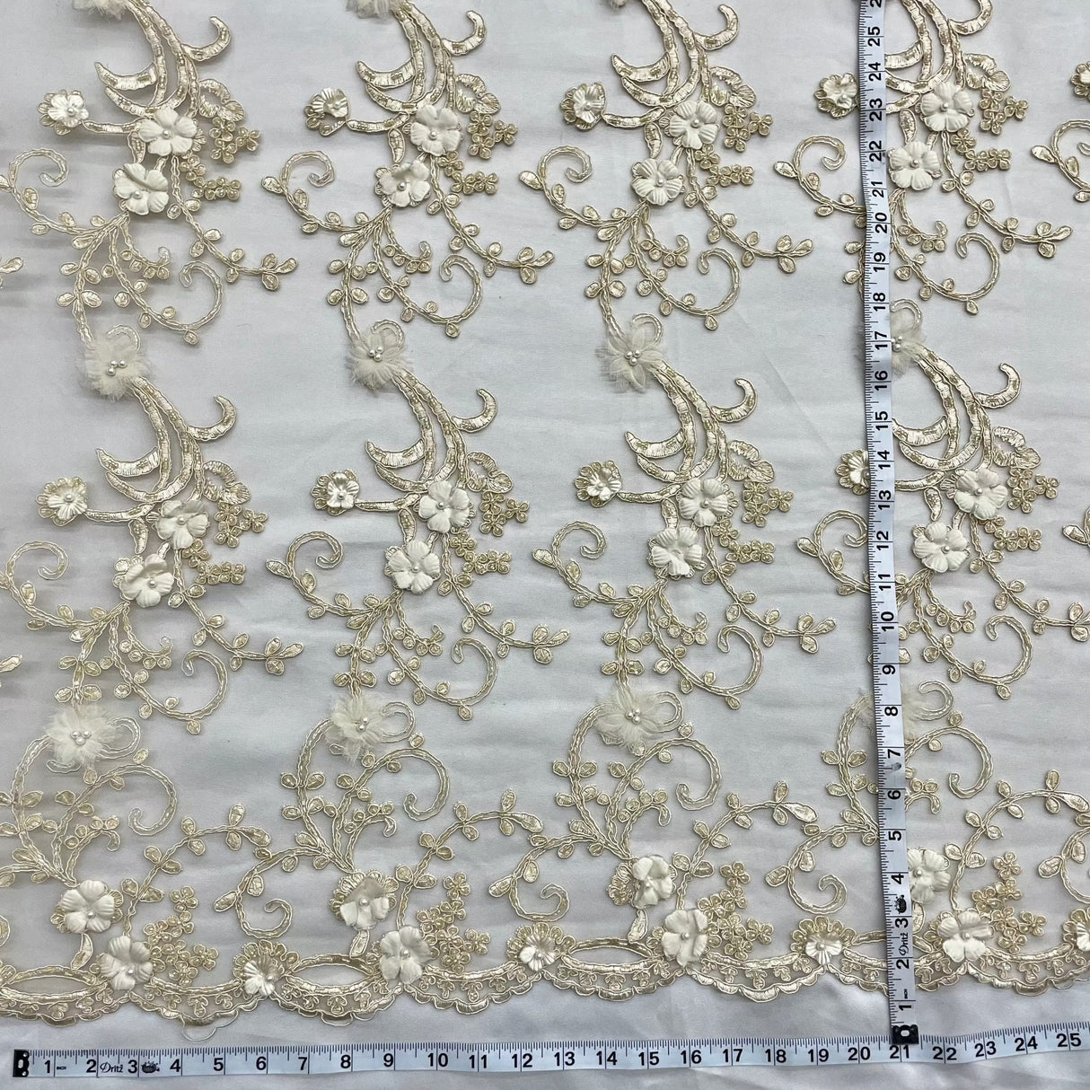 Beaded 3D Floral Lace Mesh
