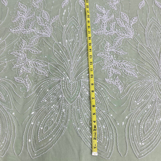 1 Yard Exquisite Beaded Lace Fabric Embroidered on 100% Polyester Net Mesh