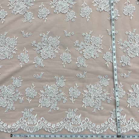 Beaded Lace Fabric Embroidered Mesh Ivory Silver