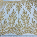 1 Yard Beaded and Corded Bridal Fabric Lace Embroidered on Polyester Net Mesh 51 inch Width