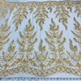 1 Yard Beaded and Corded Bridal Fabric Lace Embroidered on Polyester Net Mesh 51 inch Width