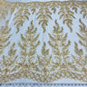 1 Yard Beaded and Corded Bridal Fabric Lace Embroidered on Polyester Net Mesh 51 inch Width