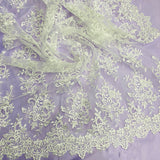 1 Yard - Corded Bridal Lace Fabric Embroidered on 100% Polyester Net Mesh - 54"