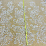 1 Yard Exquisite Beaded Lace Fabric Embroidered on Polyester Net Mesh White Ivory and Blush