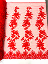 Scarlet 3D Floral Design Lace Fabric - Embroidered Beaded Mesh Lace, Double Scallop, 54" Width (1 Yard)