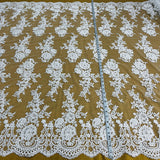 1 Yard Silver Corded Bridal Lace Fabric Embroidered on Polyester Net Mesh Floral Design 54 Inch Width