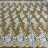 1 Yard Silver Corded Bridal Lace Fabric Embroidered on Polyester Net Mesh Floral Design 54 Inch Width