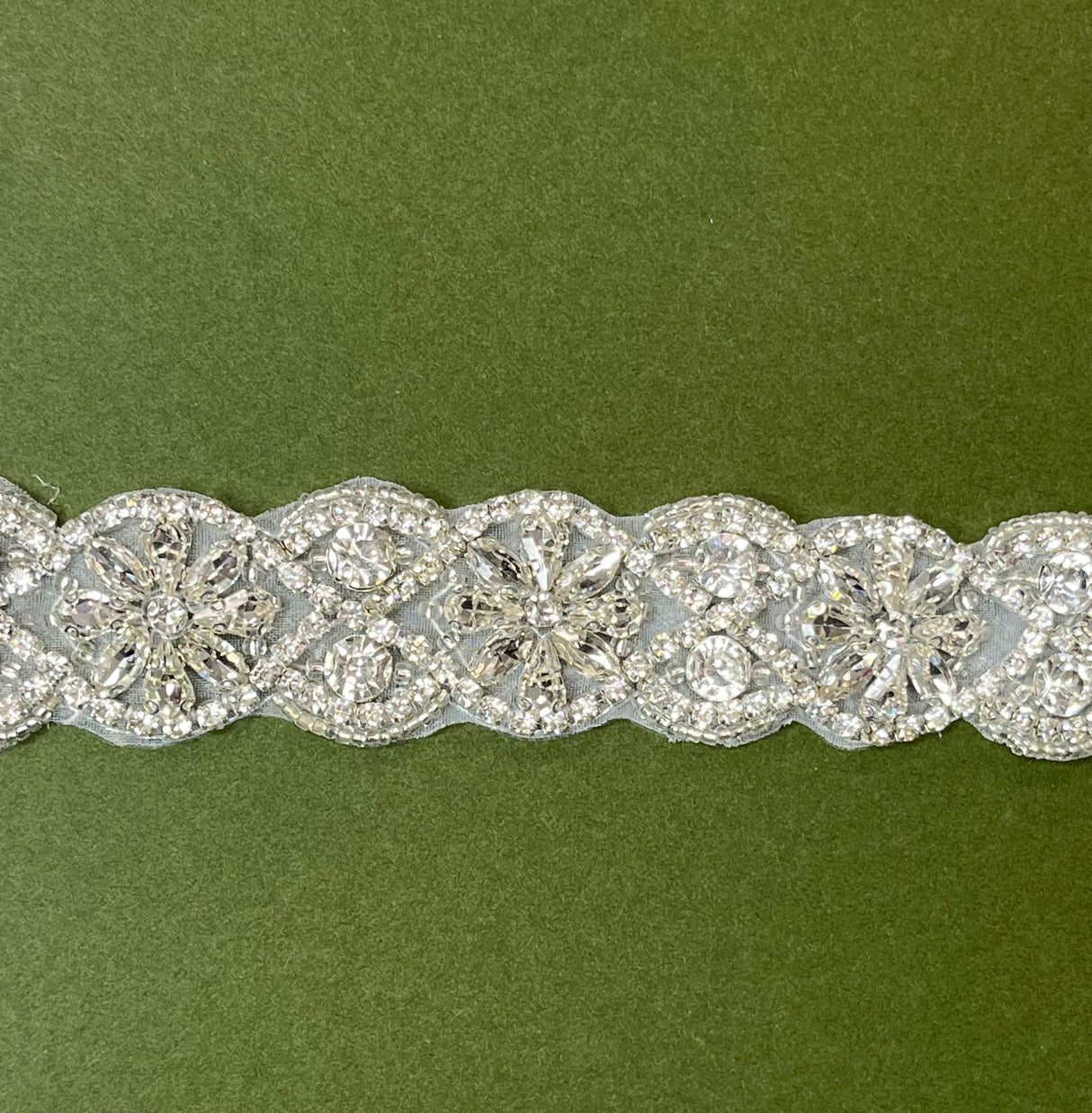 Rhinestone Floral Sash Applique Silver Gold 18.75" x 1.25"