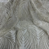 1 Yard Beaded and Corded Bridal Lace Fabric Embroidered on Polyester Net Mesh