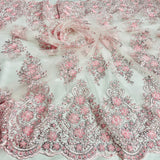 Beaded Corded Lace Fabric Metallic Scallops