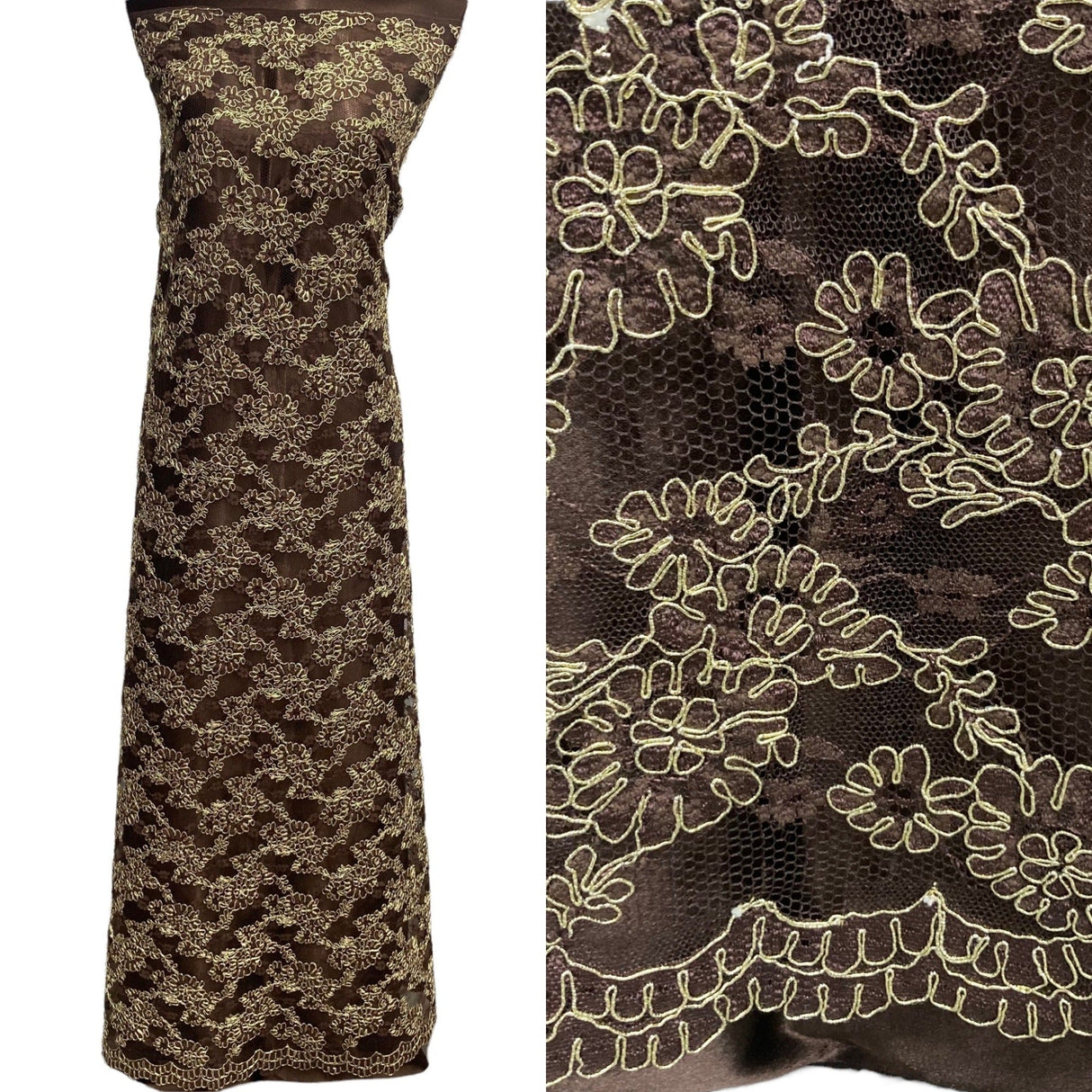 Corded Bridal Lace Fabric 54" Floral Embroidered Net Mesh