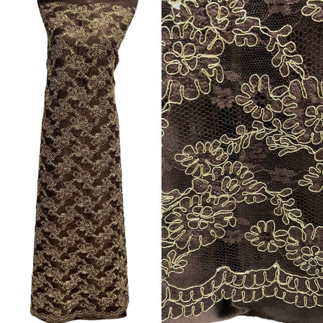 Corded Bridal Lace Fabric 54" Floral Embroidered Net Mesh