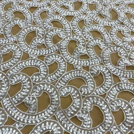 Beaded Lace Fabric on Polyester Organza White 54"