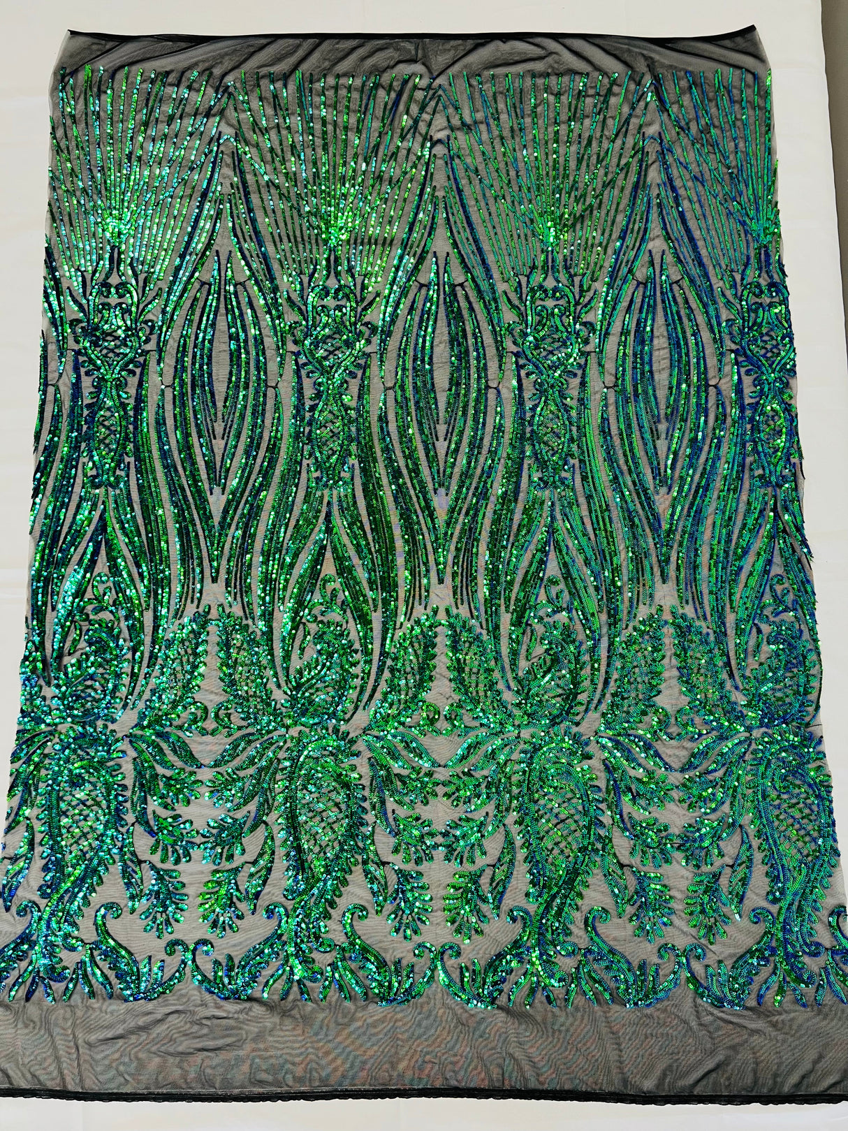 Paisley Sequin Design 4 Way Stretch Mesh Fabric - Nude Paisley Embroidered Iridescent Sequins, 48-50" Width, 36" Length (1 Yard)