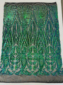Paisley Sequin Design 4 Way Stretch Mesh Fabric - Nude Paisley Embroidered Iridescent Sequins, 48-50" Width, 36" Length (1 Yard)