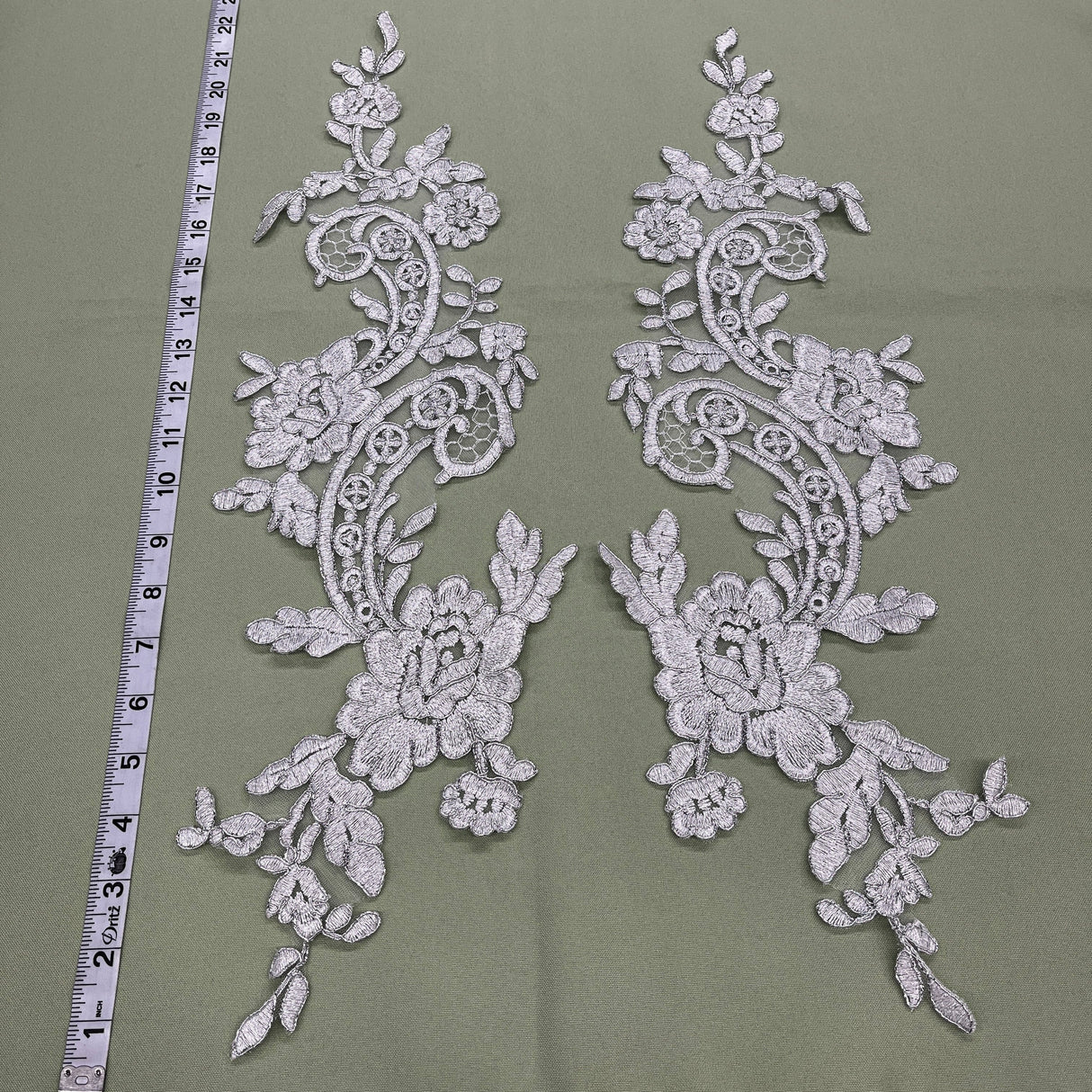 Corded Floral Lace Applique 22" x 5"