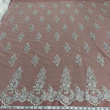 1 Yard Beaded and Corded Bridal Lace Fabric Embroidered on Polyester Net Mesh 54 inch Width