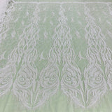 1 Yard Beaded & Corded Bridal Lace Fabric Embroidered on 100% Polyester Net Mesh