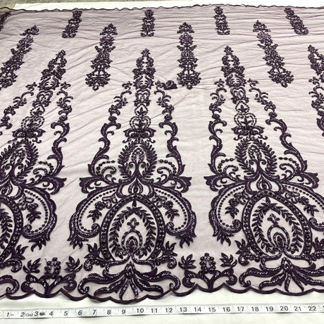 Beaded Lace Fabric on Polyester Net Mesh