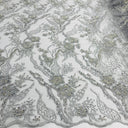Beaded Embroidered Lace Fabric on Polyester Net Mesh