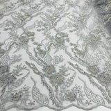 Beaded Embroidered Lace Fabric on Polyester Net Mesh