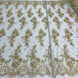 1 Yard 53" Wide Beaded & Corded Bridal Lace Fabric Embroidered on 100% Polyester Net Mesh