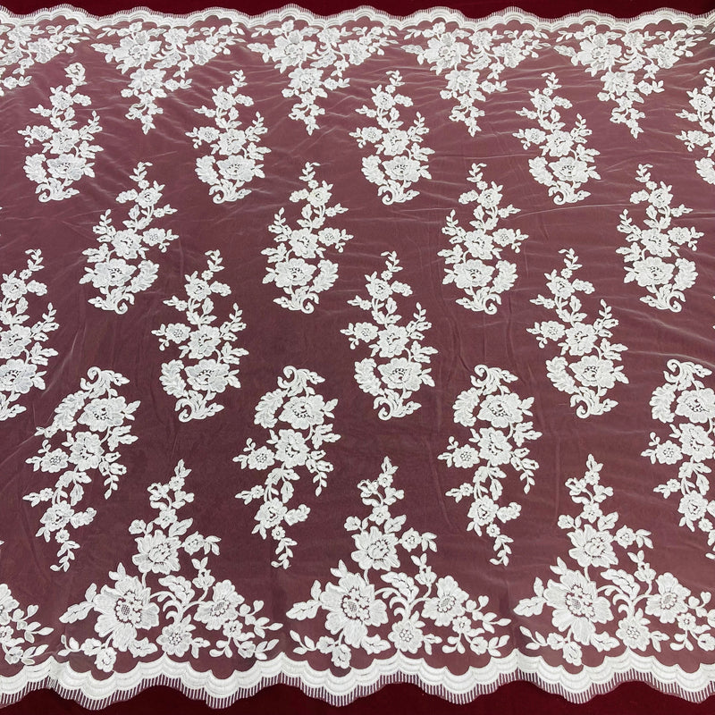 Corded Bridal Lace Fabric - Embroidered White, Silver, Gold, Ivory, 54" Width (1 Yard)