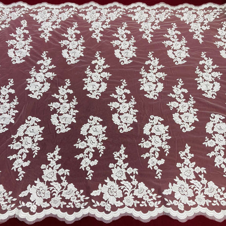 Corded Bridal Lace Fabric - Embroidered White, Silver, Gold, Ivory, 54" Width (1 Yard)
