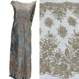 Beaded Lace Fabric Embroidered On 100 Percent Polyester Net Mesh - Blush, 48" Width (1 Yard)