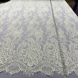 3 Yards Beaded Chantilly Embroidered Lace Fabric with Eyelash Scallop