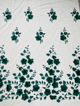 Orquidia 3D Floral Design Embroidered With Pearls Lace Fabric - 3D Floral Mesh Lace, 54" Width (1 Yard)