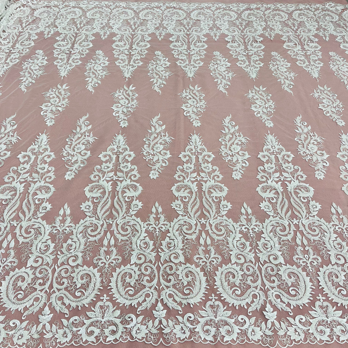 Beaded Lace Fabric on Polyester Net Mesh