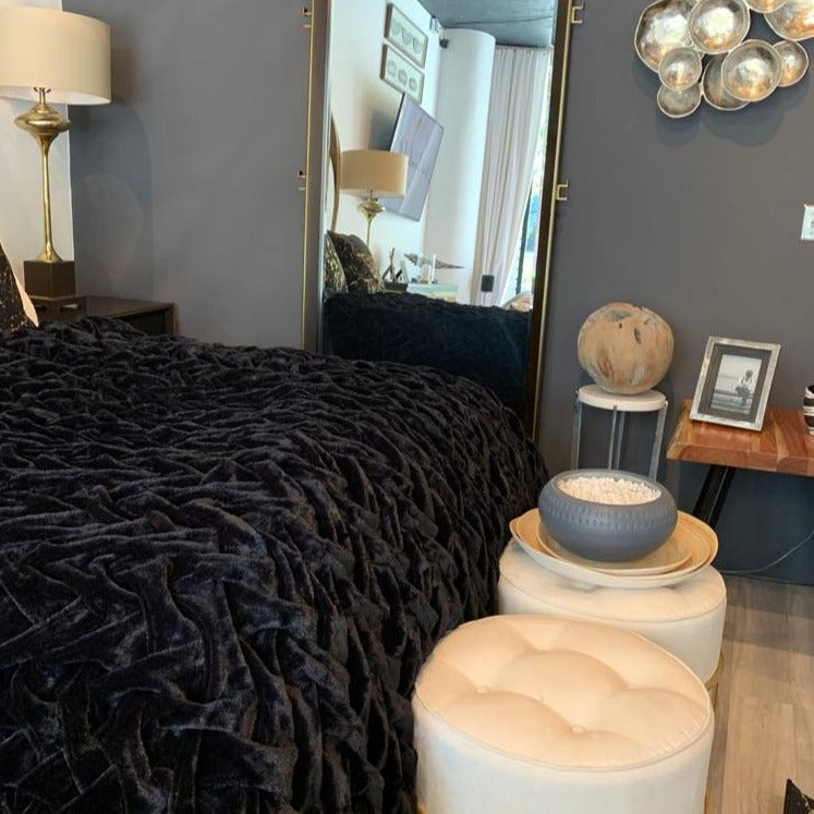 Braided Fluffy Faux Fur Chinchilla Fabric - Black Braided, 104" X 93" (Cal King/Eastern King - 104" X 93")
