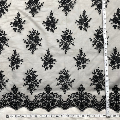 Beaded Embroidered Lace Black Mesh
