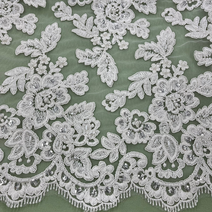 1 Yard Stunning Beaded and Corded Bridal Lace Fabric
