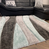 Touch Of Aqua Gray Silver Shag Area Rug Polyester Fabric - Plush Fluffy Shine 3D Stone Design, 2" Pile Height (2 Sizes)