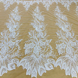 1 Yard Elegant Beaded and Sequined Lace Fabric Embroidered on 100% Polyester Net Mesh White
