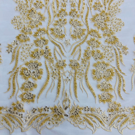 Beaded Lace Fabric on Polyester Net Mesh