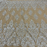 1 Yard Beaded & Sequined Lace Fabric Embroidered on 100% Polyester Net Mesh