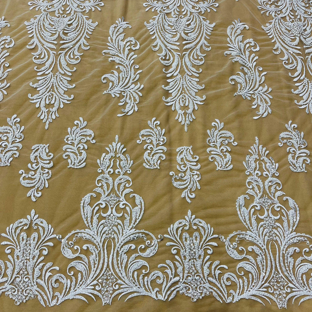 Beaded Lace Fabric on Polyester Net Mesh