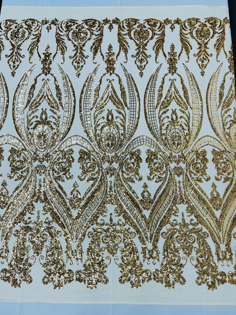 Big Sequin Damask Polyester Fabric - Damask Sequin Mesh, 54" Width (1 Yard)
