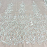 1 Yard Beaded Lace Fabric Embroidered with Fuzzy Thread on Polyester Net Mesh