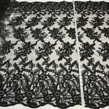 Beaded Corded Lace Fabric on Polyester Net Mesh