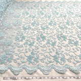 1 Yard Silver Beaded and Corded Bridal Fabric Lace Embroidered on Polyester Net Mesh for Wedding and Evening Gowns – 54"