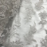Corded Bridal Lace Fabric - Embroidered Polyester Net Mesh, Approximately 54" Width (1 Yard)