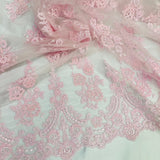 1 Yard Luxurious Corded Lace Fabric Embroidered on 100% Polyester Net Mesh White