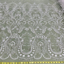 Beaded Lace Fabric Embroidered On 100 Percent Polyester Net Mesh - White, Ivory, Antique Silver, 51" Width (1 Yard)