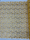 Angela Metallic Corded Lace Fabric - Embroidered Sequins Mesh Lace, Double Scallop Edge, 50-54" Width (1 Yard)