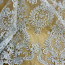 1 Yard Silver Corded Bridal Lace Fabric Embroidered on Polyester Net Mesh Floral Design 52 Inch Width