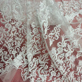 Beaded Sequined Lace Fabric Ivory